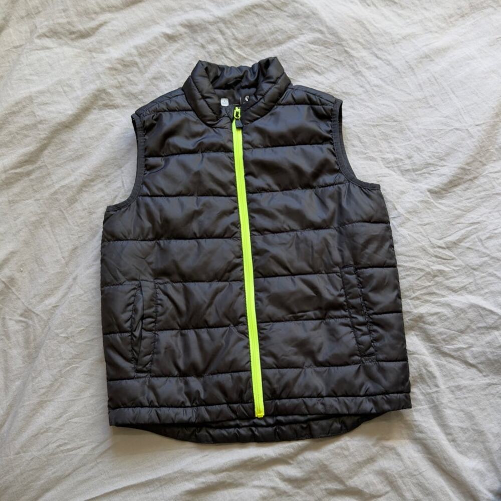 XERSION BLACK SLEEVELESS PUFF‎ VEST WITH LIME GREEN ZIPPER - UNISEX